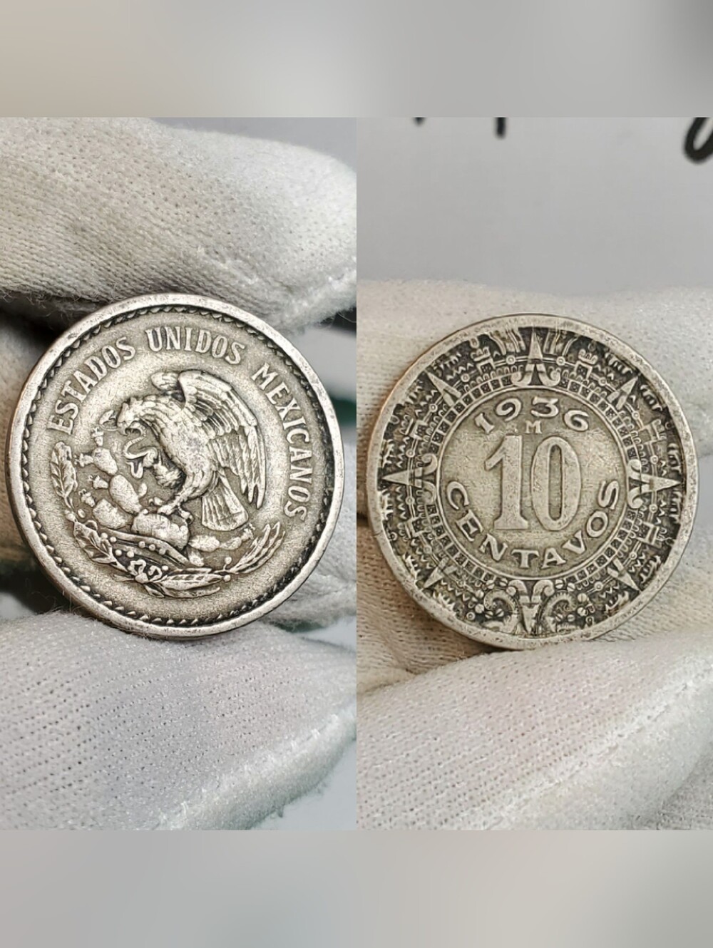 mexico 10 centavos 1936 aztec sun stone estados unidos mexicanos circulated